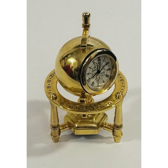 Bulova Miniature Clock Planetarium Spinning Globe Brass 3” Works Quartz B0573 - Picture 7 of 11